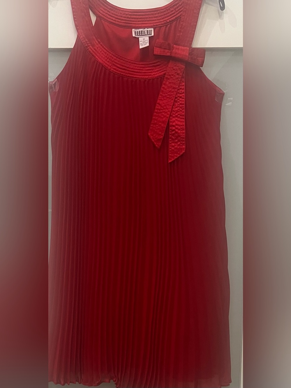 Robbie Bee Dress Womens 10 Red Solid Pleated Lined Sleeveless Layered